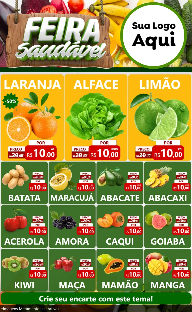 Modelo de Encarte para Encarte Grande com o tema Feira Saudável para Hortifrúti