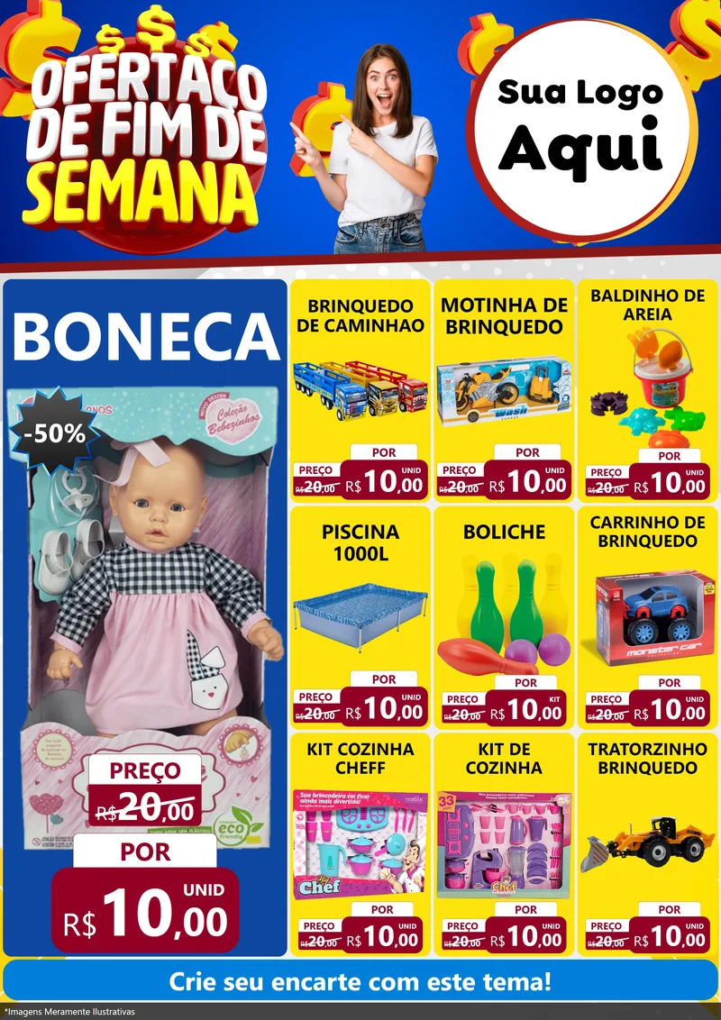 Modelo de Encarte para Encarte A4 Vertical com o tema Ofertaço de Fim de Semana para Brinquedos