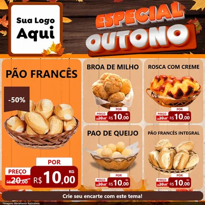 Modelo de Rede Social para Feed Facebook com o tema Especial Outono para Padaria