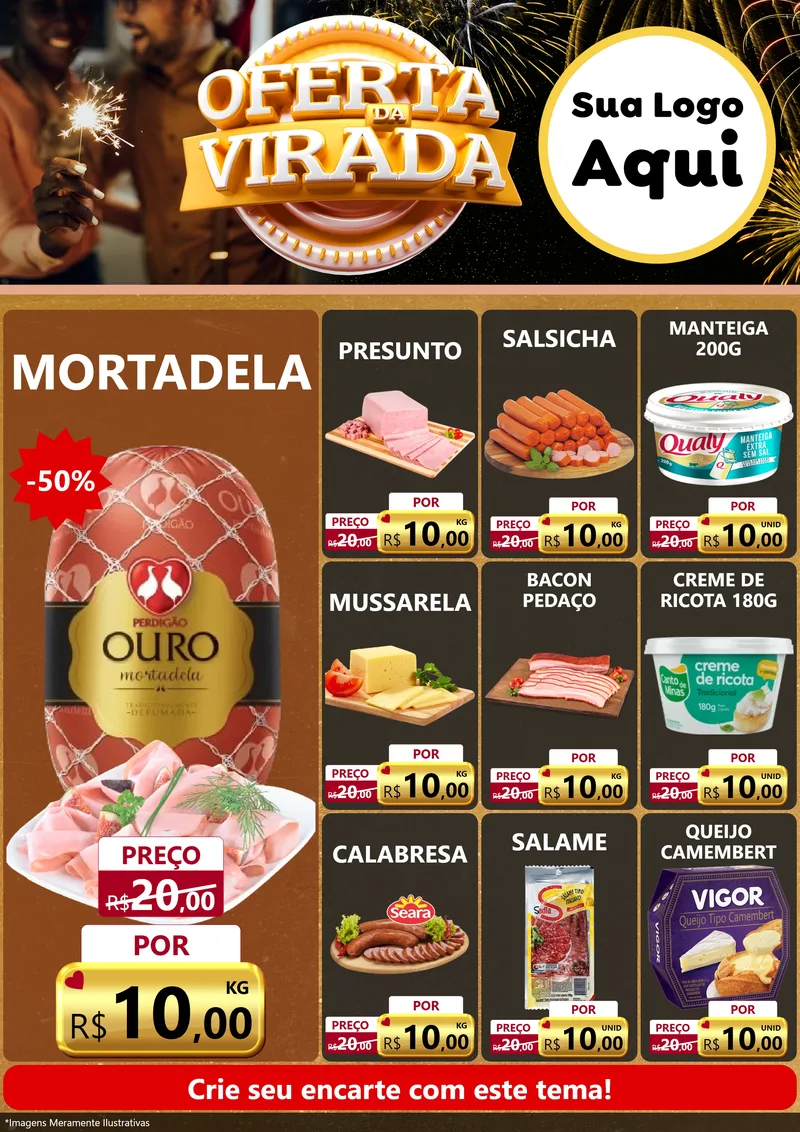 Modelo de Encarte para Encarte A4 Vertical com o tema Oferta da Virada para Frios e Laticínios