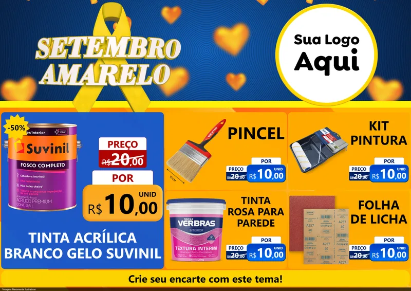 Modelo de Encarte para Encarte A4 Horizontal com o tema Setembro Amarelo para Tintas e Ferramentas