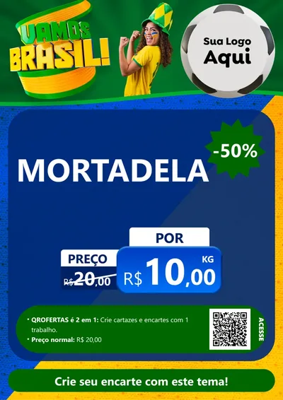 Modelo de Cartaz para Cartaz A4 Vertical com o tema Vamos Brasil - Copa para Frios e Laticínios