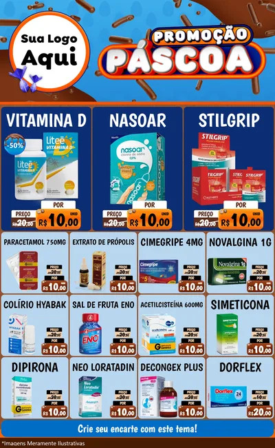 Modelo de Encarte para Encarte Grande com o tema Promoção Páscoa para Farmácia