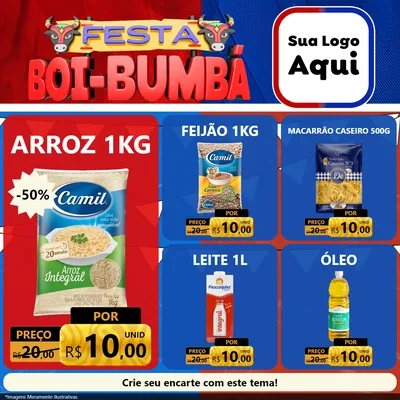 Modelo de Rede Social para Feed Facebook com o tema Festa Boi Bumbá para Supermercado
