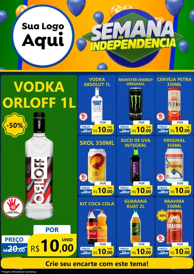 Modelo de Encarte para Encarte A4 Vertical com o tema Semana da Independência para Distribuidora de bebidas
