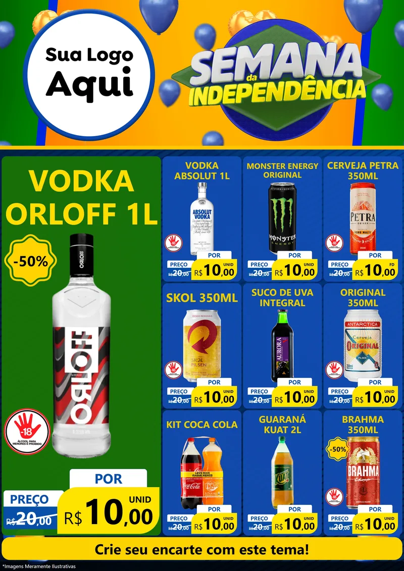 Modelo de Encarte para Encarte A4 Vertical com o tema Semana da Independência para Distribuidora de bebidas