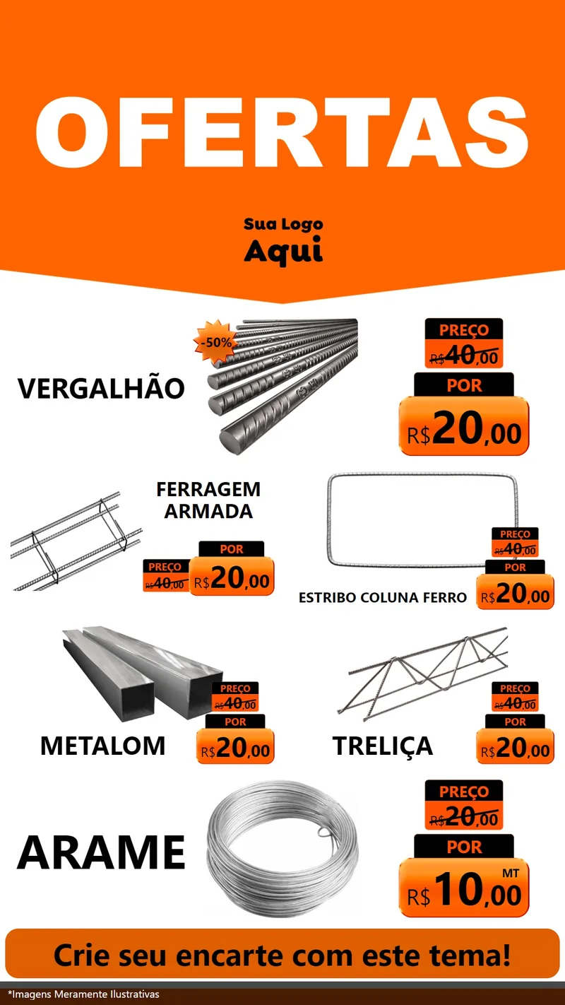 Modelo de TV para TV Vertical com o tema Ofertas Laranja Cartaz para Ferragens