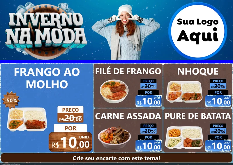 Modelo de Encarte para Encarte A4 Horizontal com o tema Inverno na Moda para Restaurante