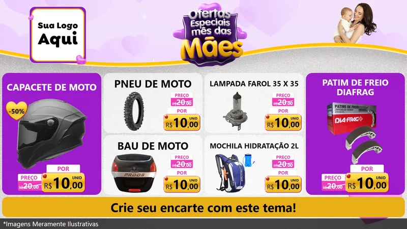 Modelo de TV para TV Horizontal com o tema Ofertas Especiais - Mês das Mães para Moto peças
