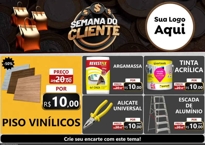 Modelo de Encarte para Encarte A4 Horizontal com o tema Semana do Cliente para Material para Construção