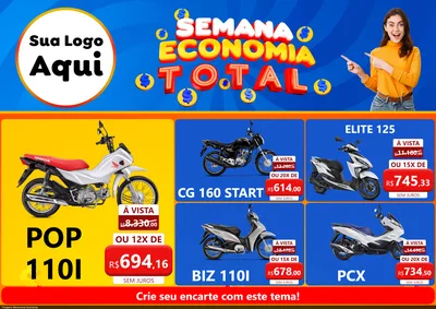Modelo de Encarte para Encarte A4 Horizontal com o tema Semana Economia Total para Concessionaria de Motos