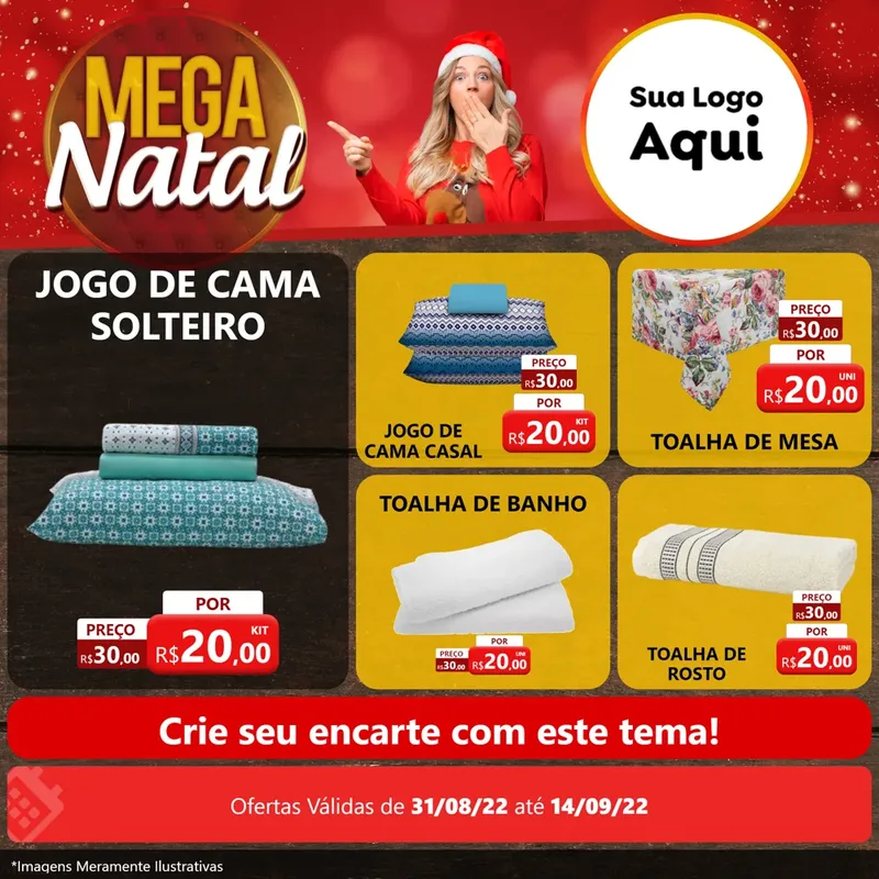 Modelo de Rede Social para Feed Facebook com o tema Mega Natal para Cama, Mesa e Banho