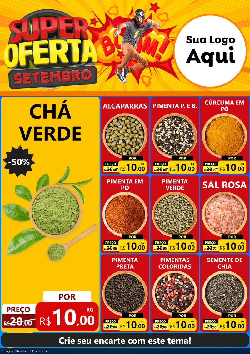 Modelo de Encarte para Encarte A4 Vertical com o tema Super Oferta Setembro para Produtos Naturais