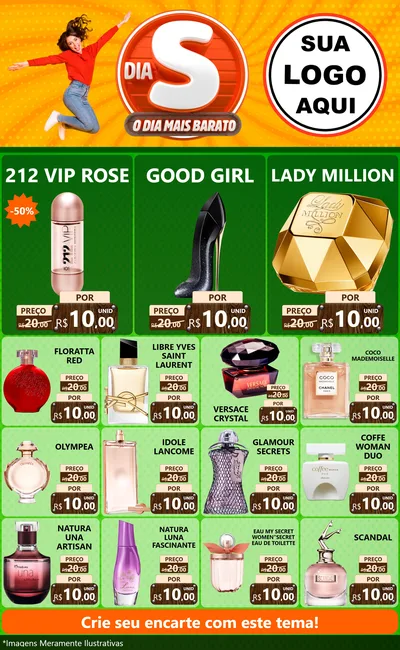 Modelo de Encarte para Encarte Grande com o tema Dia S - O Dia Mais Barato para Perfumes