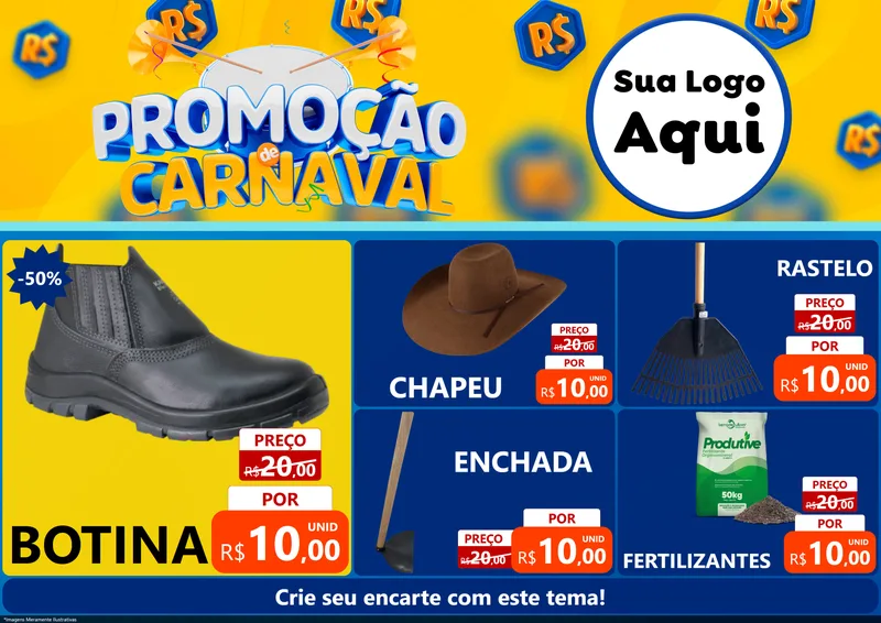 Modelo de Encarte para Encarte A4 Horizontal com o tema Promoção de Carnaval para Agropecuária