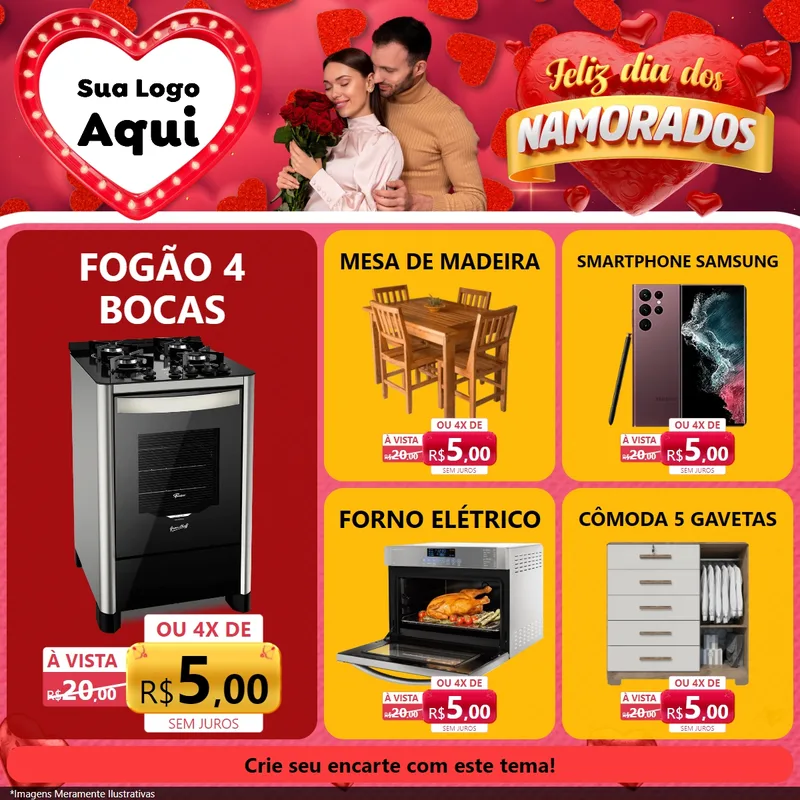 Modelo de Rede Social para Feed Facebook com o tema Feliz Dia Dos Namorados para Móveis e Eletro