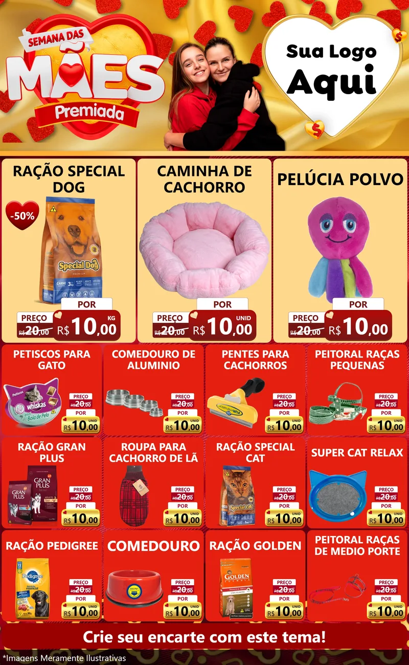 Modelo de Encarte para Encarte Grande com o tema Semana das Mães Premiada para Pet Shop