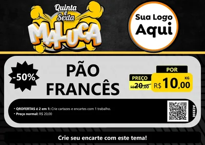 Modelo de Cartaz para Cartaz A4 Horizontal com o tema Quinta e Sexta Maluca para Padaria