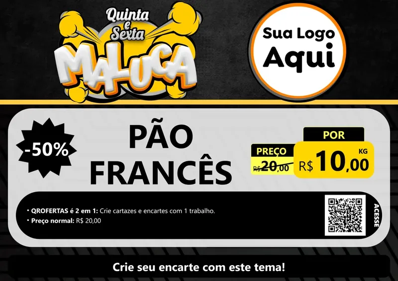 Modelo de Cartaz para Cartaz A4 Horizontal com o tema Quinta e Sexta Maluca para Padaria
