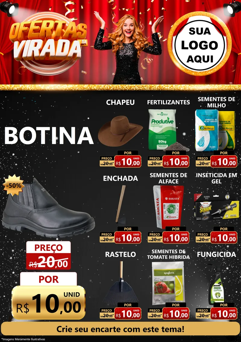 Modelo de Encarte para Encarte A4 Vertical com o tema Ofertas da Virada para Agropecuária