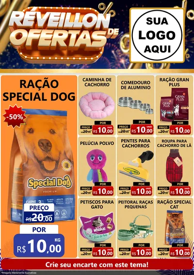 Modelo de Encarte para Encarte A4 Vertical com o tema Réveillon de Ofertas para Pet Shop