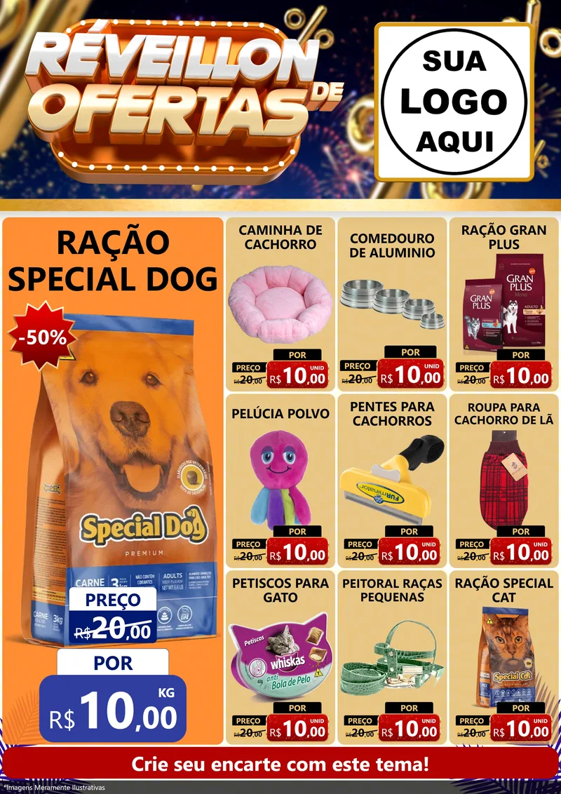 Modelo de Encarte para Encarte A4 Vertical com o tema Réveillon de Ofertas para Pet Shop