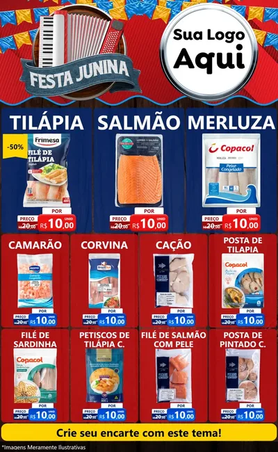 Modelo de Encarte para Encarte Grande com o tema Festa Junina para Peixaria