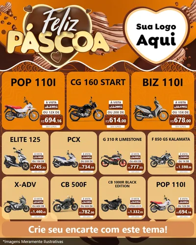 Modelo de Rede Social para Feed Instagram com o tema Feliz Páscoa para Concessionaria de Motos