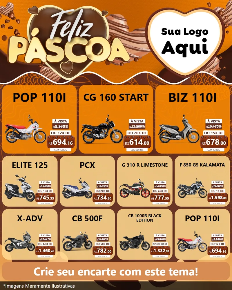 Modelo de Rede Social para Feed Instagram com o tema Feliz Páscoa para Concessionaria de Motos