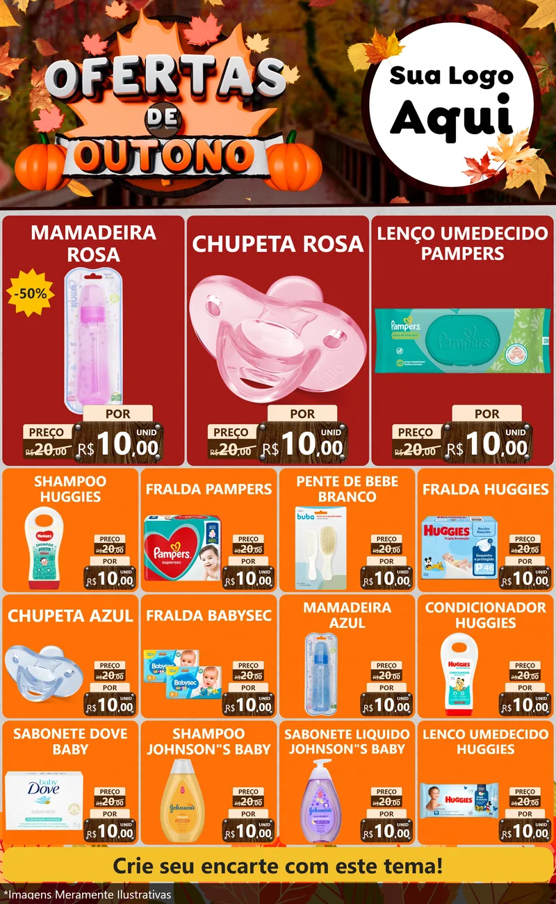 Modelo de Encarte para Encarte Grande com o tema Ofertas de Outono para Bebês