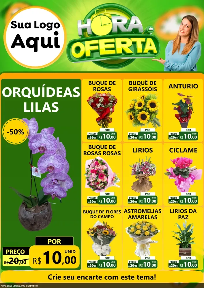 Modelo de Encarte para Encarte A4 Vertical com o tema Hora da Oferta para Floricultura e jardim