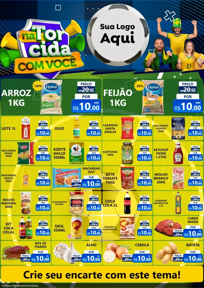Modelo de Encarte para Encarte A4 Vertical com o tema Na Torcida Com Você - Copa para Supermercado