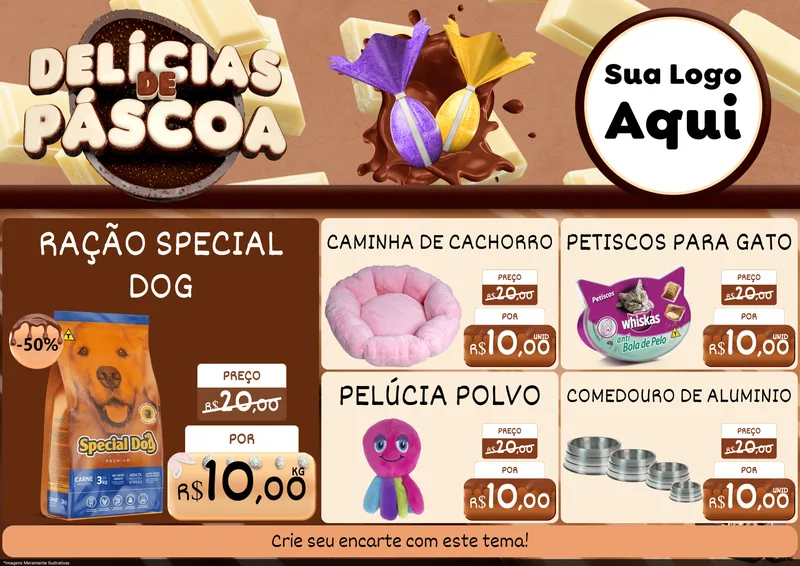 Modelo de Encarte para Encarte A4 Horizontal com o tema Delícias de Páscoa para Pet Shop