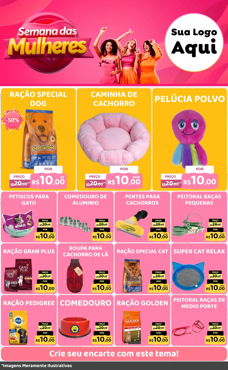 Modelo de Encarte para Encarte Grande com o tema Semana das Mulheres para Pet Shop