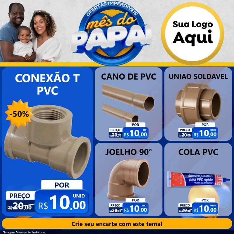 Modelo de Rede Social para Feed Facebook com o tema Ofertas Imperdíveis Mês Do Papai para Tubos e conexões