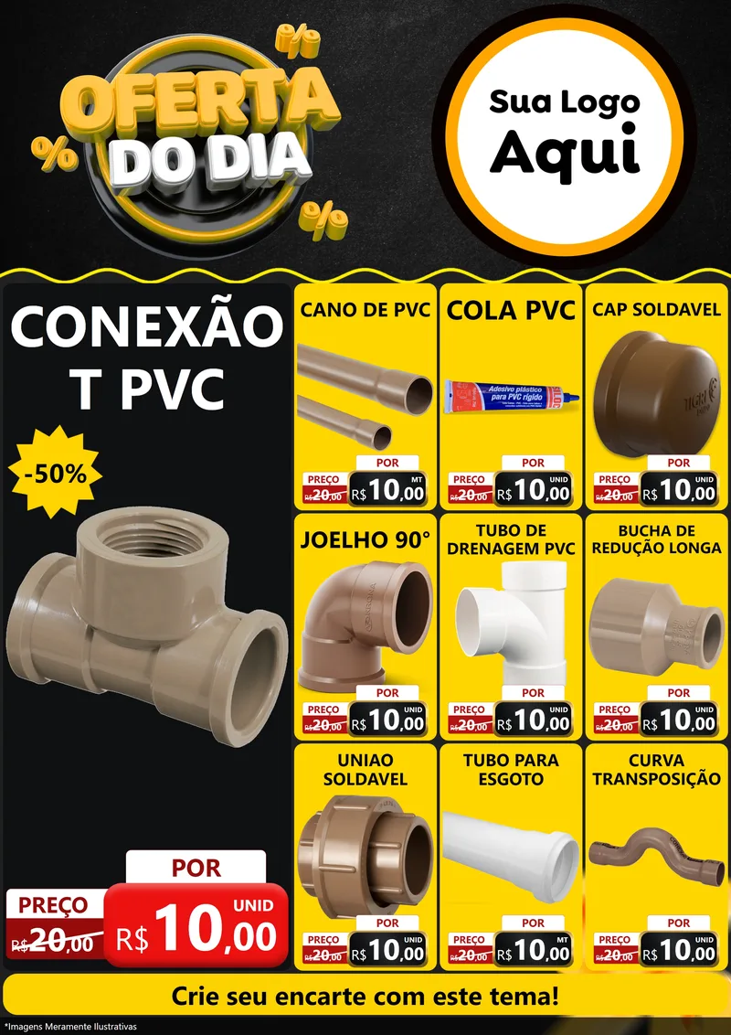 Modelo de Encarte para Encarte A4 Vertical com o tema Oferta Do Dia para Tubos e conexões