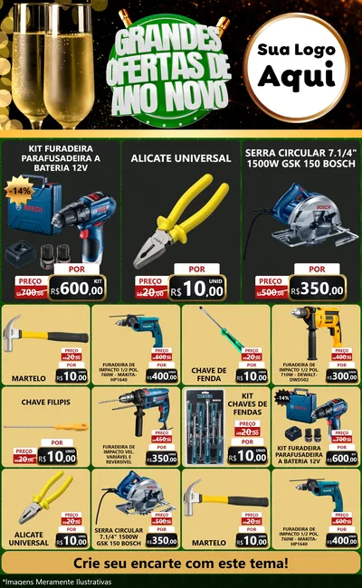 Modelo de Encarte para Encarte Grande com o tema Grandes Ofertas de Ano Novo para Maquinas e Ferramentas