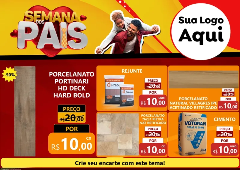 Modelo de Encarte para Encarte A4 Horizontal com o tema Semana Dos Pais para Pisos e revestimentos