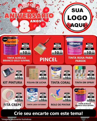 Modelo de Rede Social para Feed Instagram com o tema Promoção de Aniversário - 8 Anos para Tintas e Ferramentas