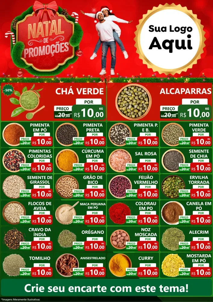 Modelo de Encarte para Encarte A4 Vertical com o tema Natal de Promoções para Produtos Naturais