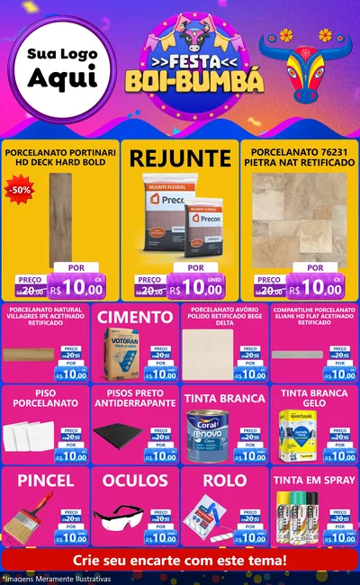 Modelo de Encarte para Encarte Grande com o tema Festa Boi-Bumbá para Pisos e revestimentos
