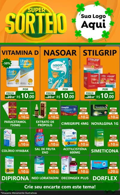 Modelo de Encarte para Encarte Grande com o tema Super Sorteio para Farmácia