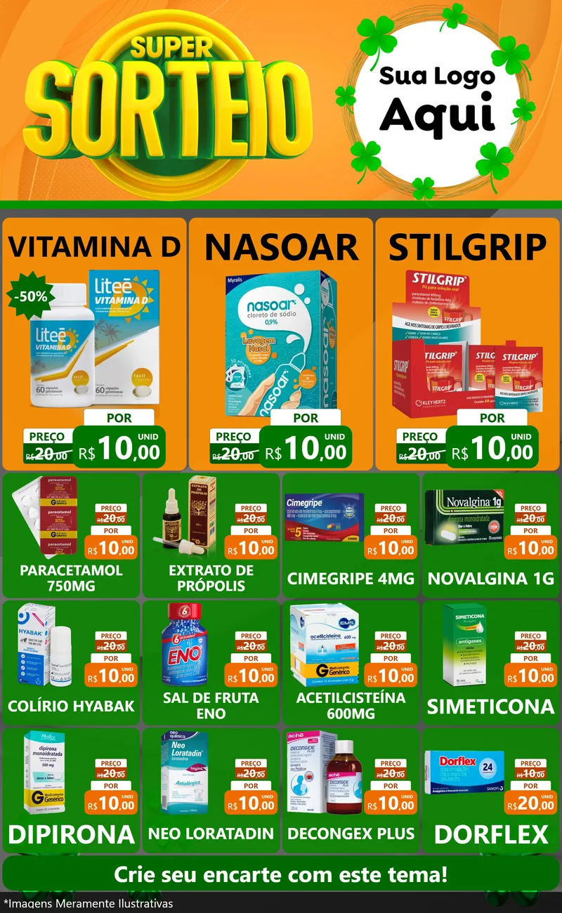 Modelo de Encarte para Encarte Grande com o tema Super Sorteio para Farmácia