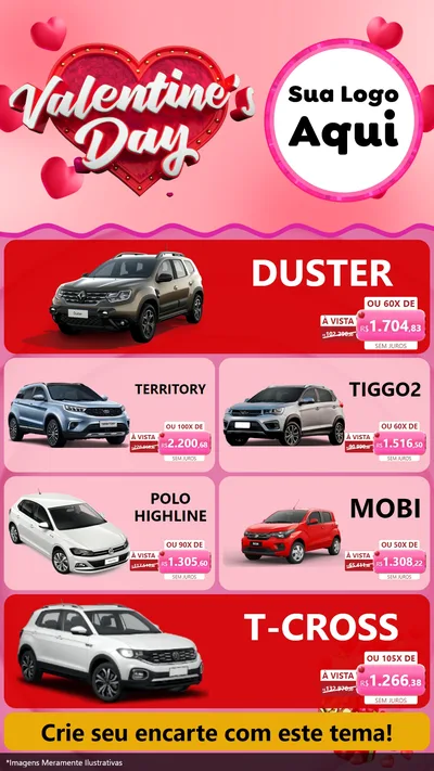 Modelo de TV para TV Vertical com o tema Valentine's Day para Concessionaria de Carros
