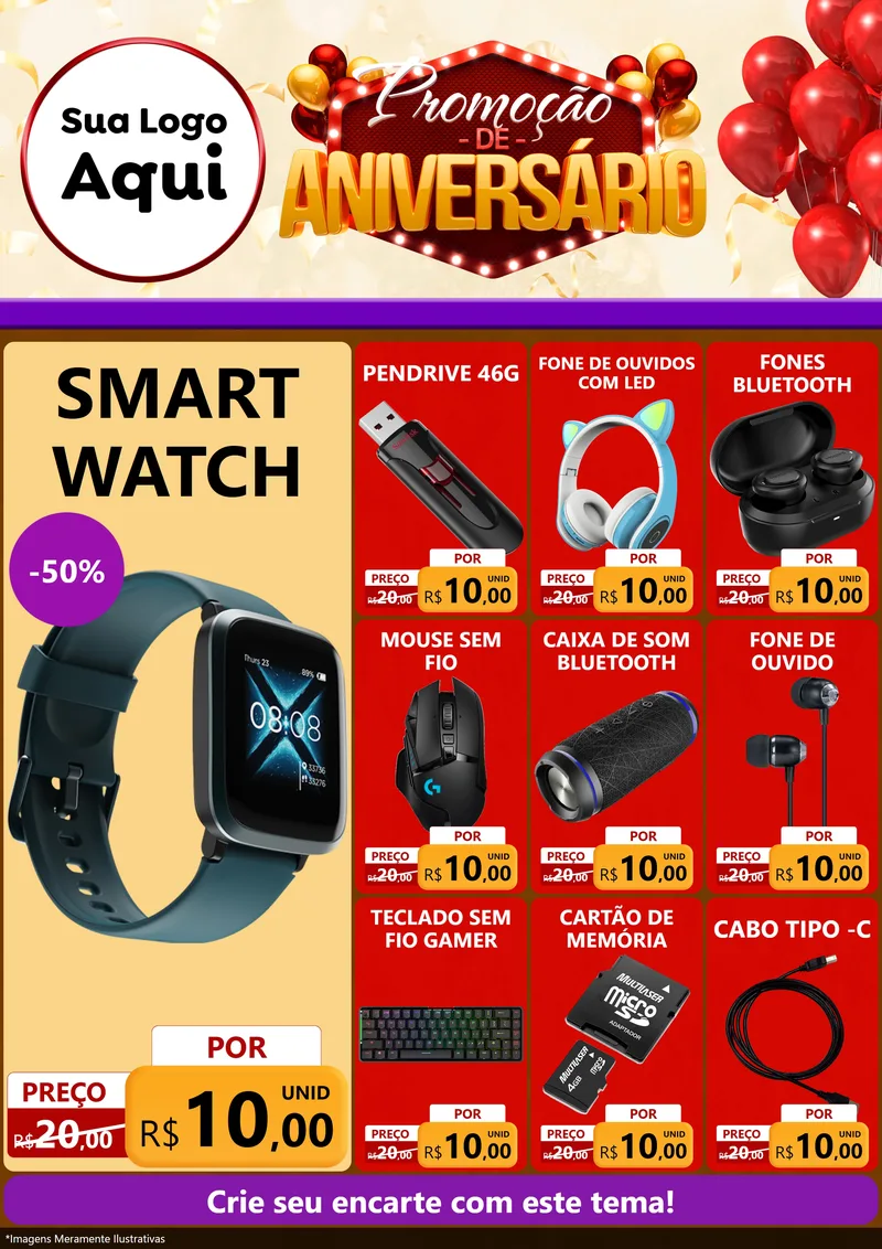 Modelo de Encarte para Encarte A4 Vertical com o tema Promoção de Aniversário para Informática