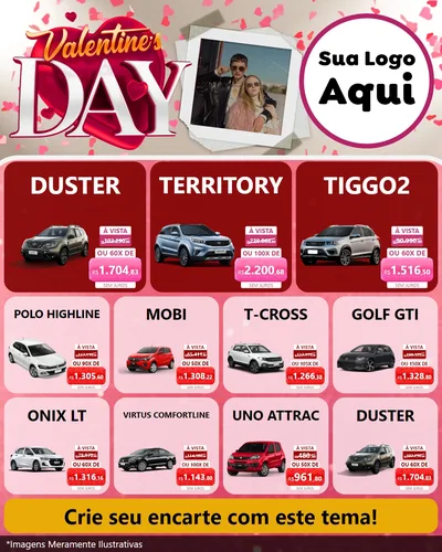 Modelo de Rede Social para Feed Instagram com o tema Valentine's Day para Concessionaria de Carros