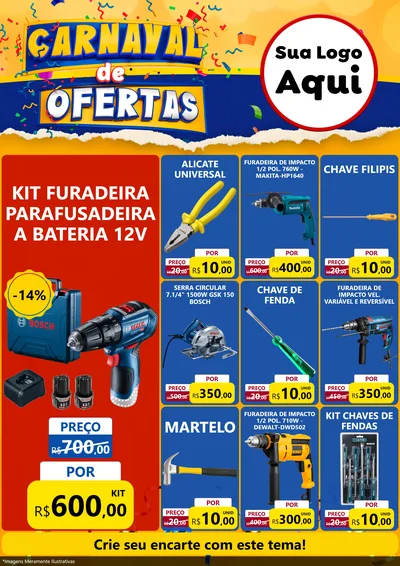 Modelo de Encarte para Encarte A4 Vertical com o tema Carnaval de Ofertas para Maquinas e Ferramentas
