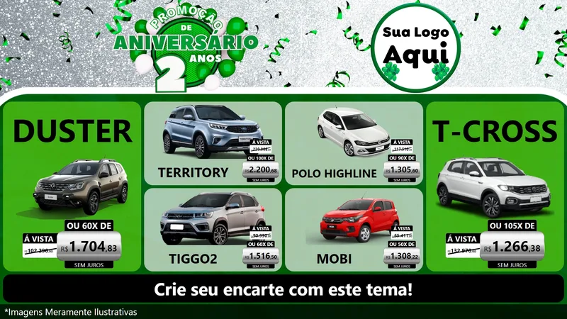 Modelo de TV para TV Horizontal com o tema Promoção de Aniversário - 2 Anos para Concessionaria de Carros