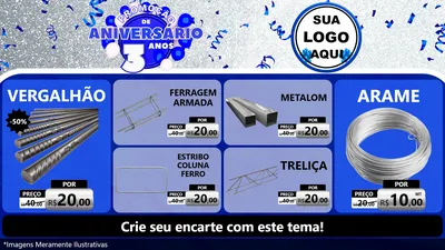 Modelo de TV para TV Horizontal com o tema Promoção de Aniversário - 3 Anos para Ferragens