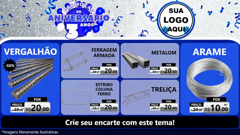 Modelo de TV para TV Horizontal com o tema Promoção de Aniversário - 3 Anos para Ferragens